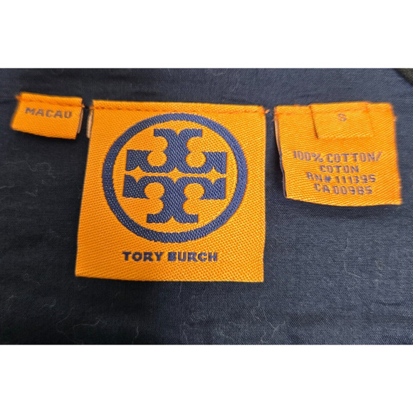 Tory Burch Terry Cloth Tunic Small Navy Yellow Embroidered Plunge Flare VTG Y2K - Picture 7 of 11